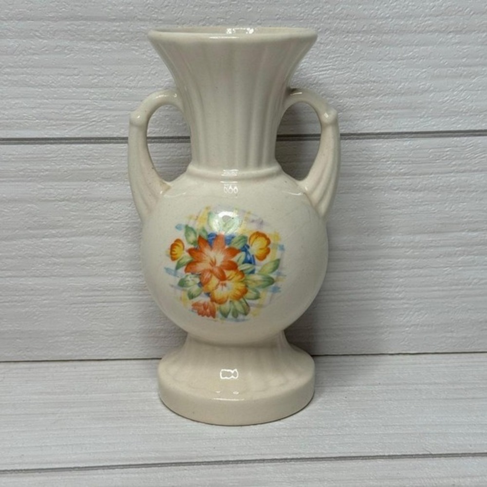Vintage Floral Vase Ceramic Bud Vase with Handles Cottagecore Decor